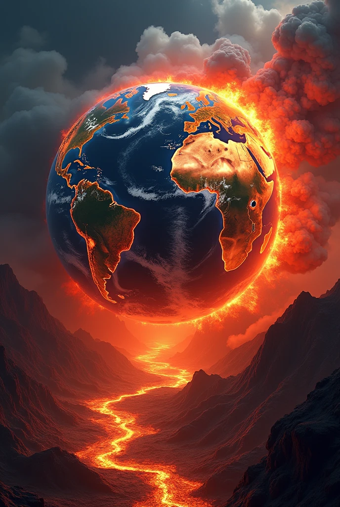 Huge earth  in flames
