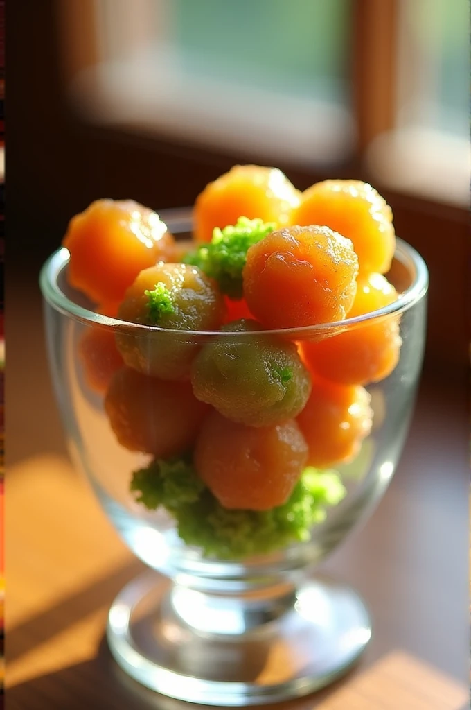 generate a picture of Pili Pulp Bites with Malunggay Crunch in a cup