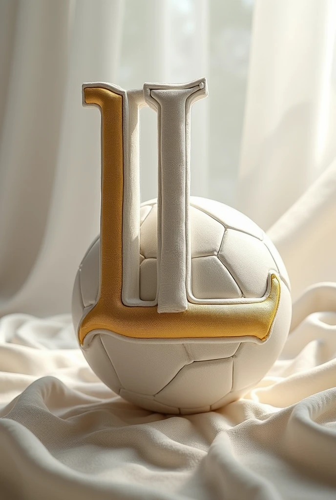 WHITE - GOLD COLORS AS IF EMBROIDERED ON A FABRIC, MODERN & MINIMALIST "LALIGA" VEYA "LL" A WRITTEN PROFILE PICTURE FOOTBALL DETAIL BE A BALL