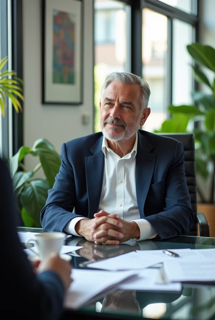 A 50 year old getting interviewed