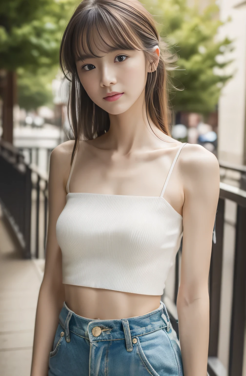 ((Highest quality、in 8K、masterpiece:1.3))、Messy Hairstyle、Beautiful clavicle、Beautiful waistline、Cafe Terrace
