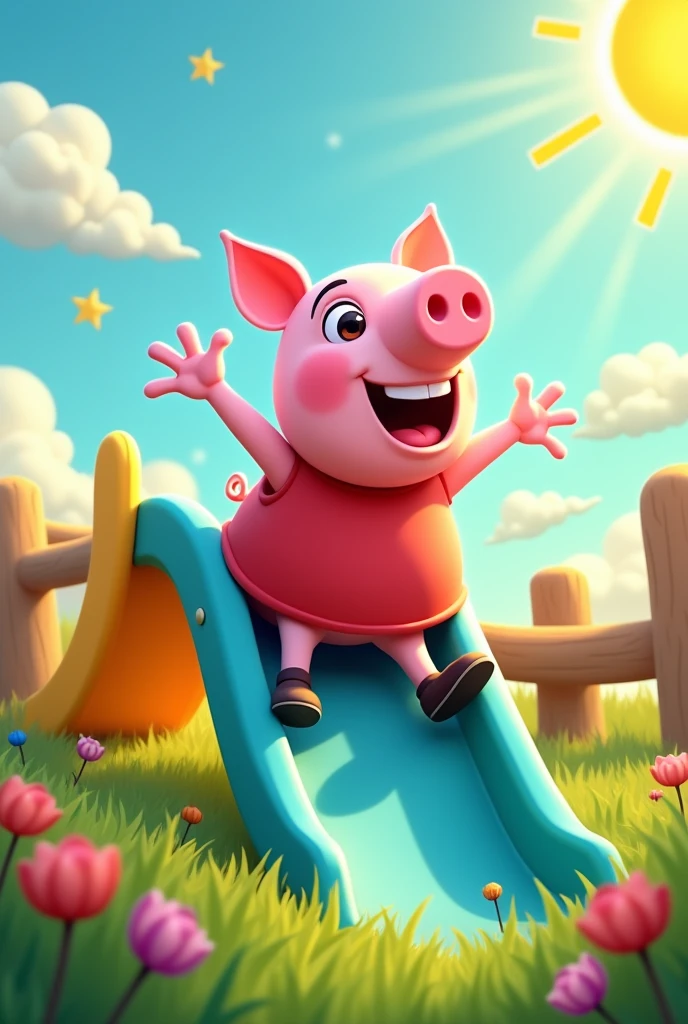 George the pig going down a slide in 2D design