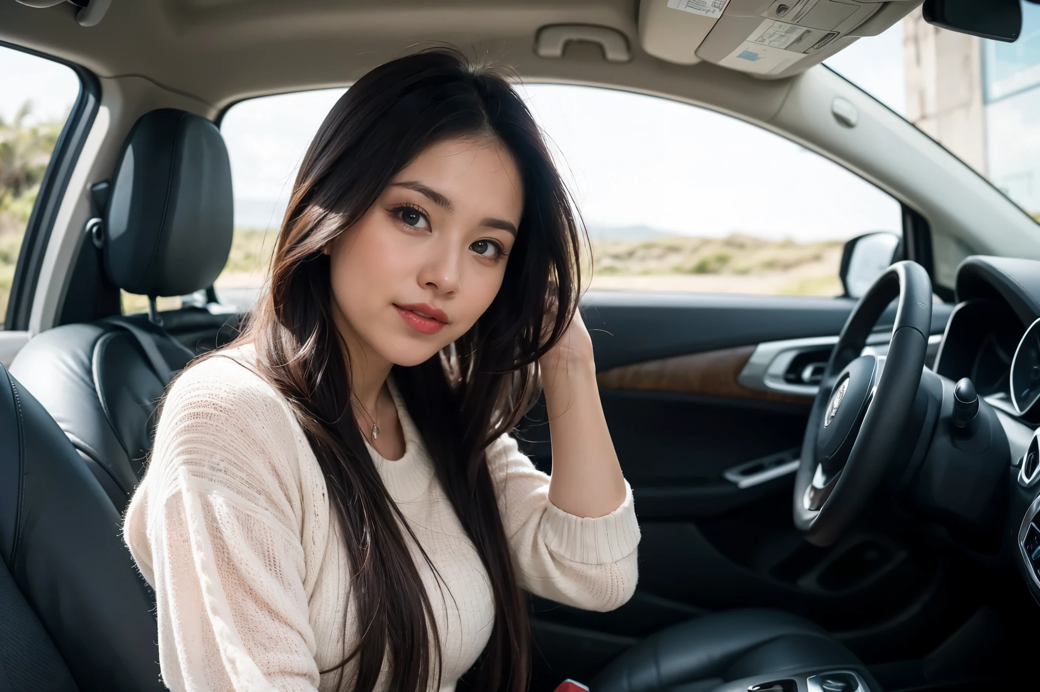 Phenomenal beautiful girl, She had him in the passenger seat of her open car, She was driving fast down the beautiful coastal road, Her hair was whipping wildly in the strong wind!
