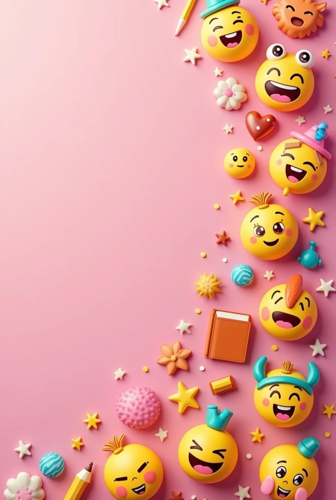 Cree un fond decran avec des emojis d'iphone representant l'école placer de haut en bas et de differentes tailles avec un fond rose stp