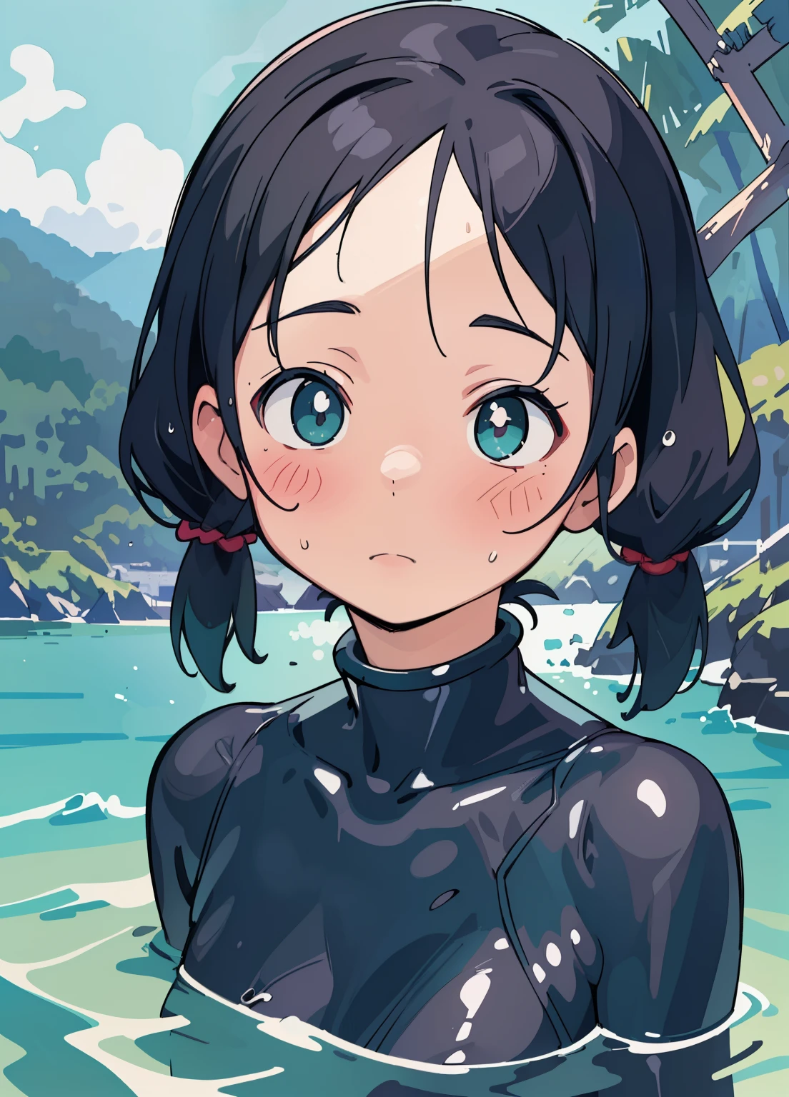 (masterpiece、Highest quality、Highest quality、Official Art、Beautiful and beautiful:1.2)、(One person:1.3)Hatsune Miku、Twin tails,Beautiful breasts, Katsushika Hokusai,(masterpiece),(Highest quality:1.2),(Very detailed:1.2),(High resolution),(Photorealistic Stick),(RAW Photos),8k,Backlight,(Written boundary depth),(Sophisticated lighting:1.1), (Improving cinematic lighting quality:0.9),photo of a dressed woman,Soft Portrait Photography,Beautiful Japanese Women,whole bodyポートレート,(Eye light,Sharp pupils,Detailed eye drawing,)Very beautiful face,(Detailed skin texture:1.3),(Beautiful portrait:1.2),A lovely and delicate face,Beautiful young Japanese woman,Look at this,front,((whole body)),break(Wetsuits),((Coastal:1.5)),((Cowboy Shot)),((hand))