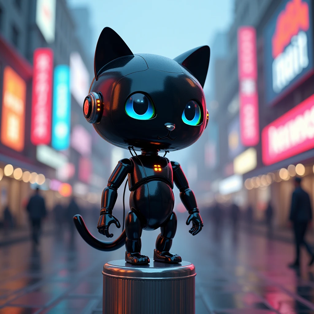 Fusion of a cat and a post box、futuristic device、robot、cute、cool、high resolution、Real、Black cat、delivery