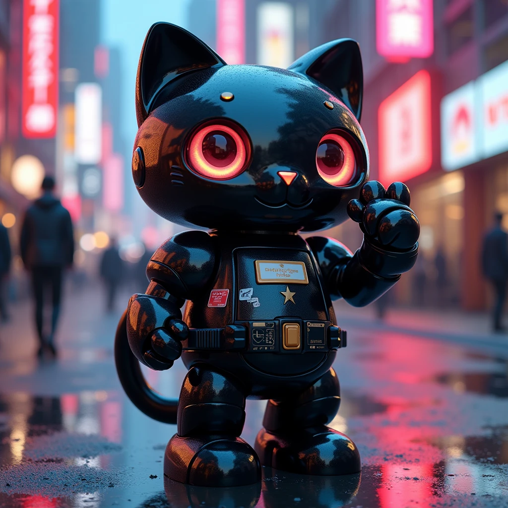 Fusion of a cat and a post box、futuristic device、robot、cute、cool、high resolution、Real、Black cat、Delivery Person