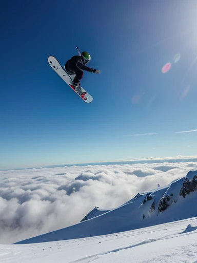 Snowboarding through a sea of clouds