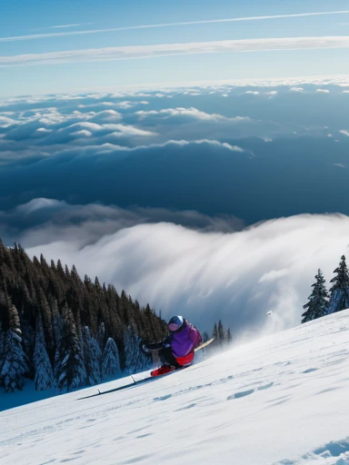 Snowboarding through a sea of ​​clouds