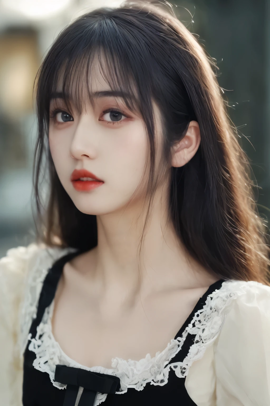 (RA(masterpiece,best quality:1.4),(8k,raw photo,photo realistic:1.2),shiny skin,detailed skin,detailed face,detailed eyes,(((1girl))), (((Japanese woman))), beautiful face, ( masterpiece , ultra Detailed ) , (photo_reality:2.0), (photo:2.0), (real:2.0), (japanese woman:2.0), (((solo))), (1woman), (((good balance between head and body))),W photo, best quality),(realistic, photo-realistic:1.3),best quality,masterpiece,an extremely delicate and beautiful,extremely detailed, (looking at viewers:2.0)
1woman,kosina,wearing gothic dress,cowboy shot,
in the street,