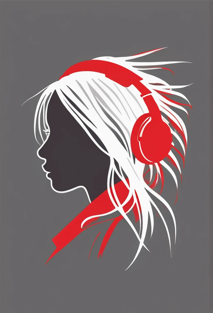 Creative logo illustration of a silhouette with dreadlocks and red headphones, Lock, Monochrome, Digital art style featuring words ( swag) By Dan Mumford, Carne Griffith, Jen-Pierre Monge, sketch, High resolution, clean, Smooth, Negative Space, tshirt design、Background with various scattered musical notes、