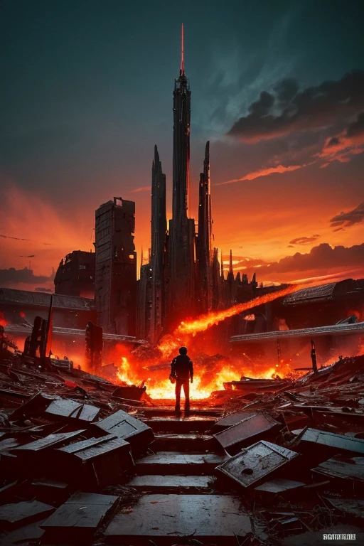 Highest quality、masterpiece、Desolate Earth、wreckage、Red Sky、Surrealism