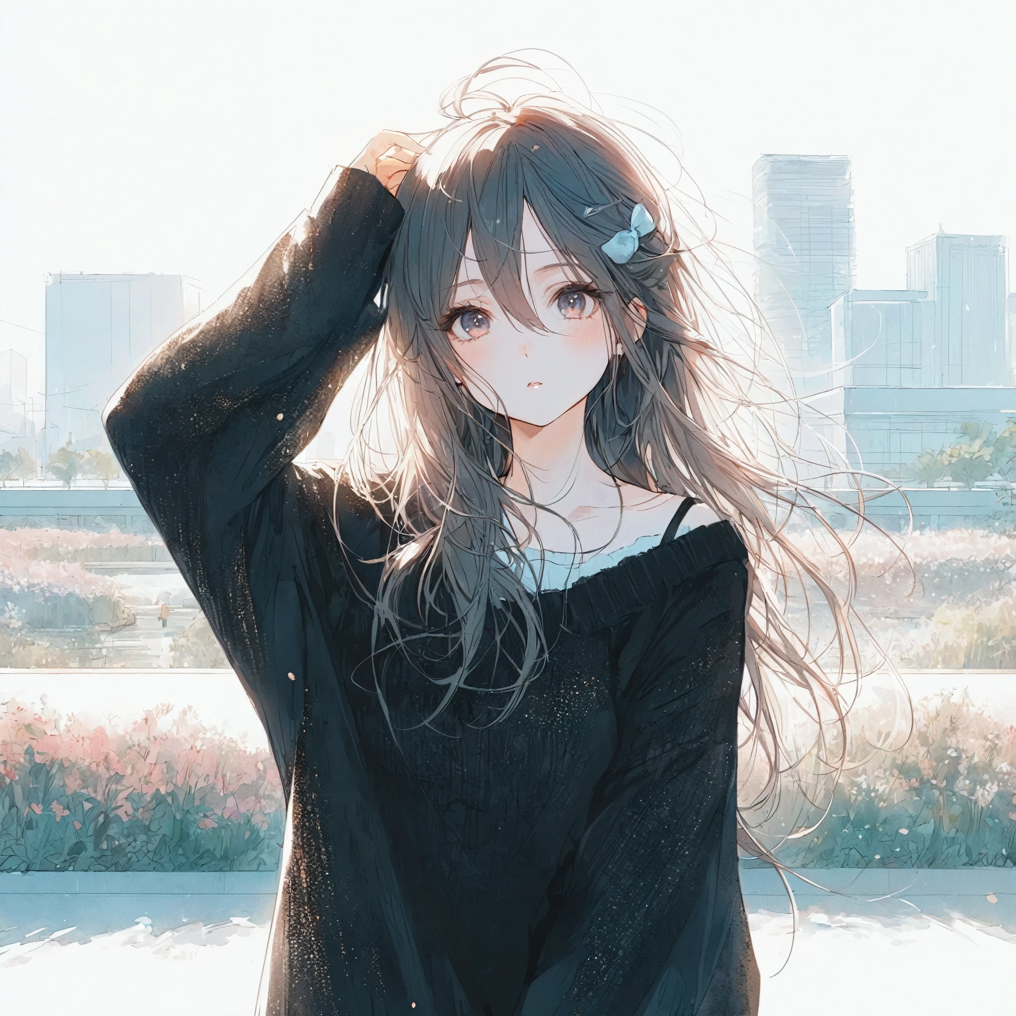 Official art using high-quality hand-drawn watercolor sketch techniques. (best quality,4k,8k,highres,masterpiece:1.2),ultra-detailed,beautiful detailed eyes,A girl with beautiful eyes, everyone, beautiful anime girl, cute anime girl, smooth anime art, anime style, elegant colors, soft lighting, delicate beautiful eyes, very coquettish, (beautiful large breast:1.2), (correct hands:1.2),