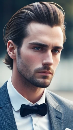An English man with stylish hair, focus on the face