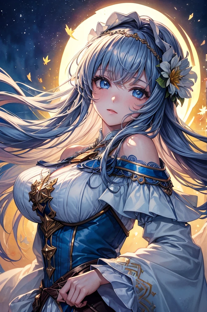 (8k, best quality, masterpiece:1.2),(best quality:1.0), (Ultra-high definition:1.0), watercolor, a beautiful woman, Shoulder, Headbands, through Agnes Cecil, Half-length portrait, an extremely luminous design, Soft colors, (ink:1.3), Autumn lights,