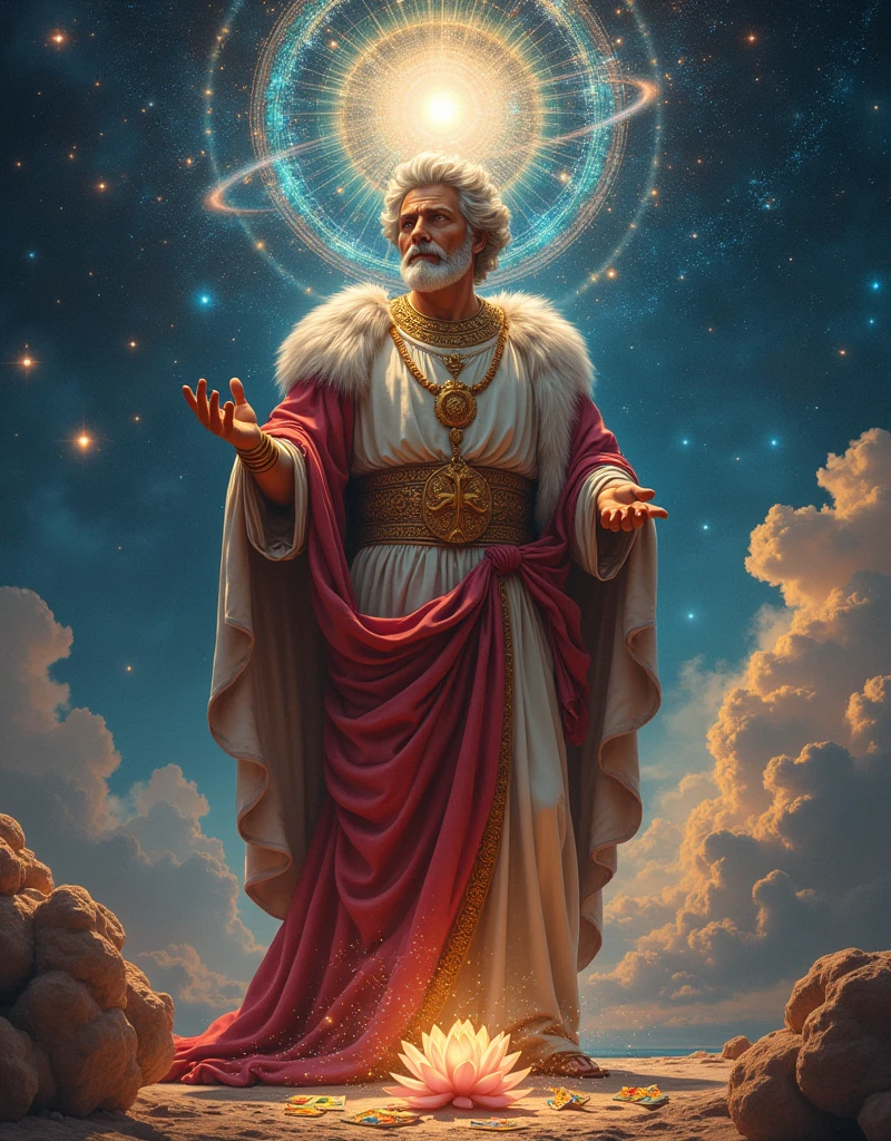((masterpiece)), ((Highest quality)), ((High resolution)), ((Highly detailed CG Unity 8k wallpaper)), Roman Emperor Constantine１The Great Emperor、Fluffy hair、Bright and sharp eyes、eyes like a lion、Leisurely Actions、Calm and Composed Expression、Aura of Majesty、neck as thick as a bull、Eagles and Hawks Are Fond of Him、Tarot Cards、Oracle Cards、『world』、In the Style of William Blake、Gustave Moreau's Painting Style、Ancient and Modern、輝く未来とhope、The Universe、Dazzling Light at the Galactic Center、Sagittarius Galactic Center、Flood of light、The colorful sparkle of gemstones、Lu Li Guangcai、Play-of-color effects、Paradise、Eden、Heavenly Jerusalem、Nostalgia、hope、永遠のhappiness、Genesis、Revelation、Alpha and omega、Healing、Longing and fulfillment、Everything is for the best、bless、Heavenly Purification、Bliss of All Things、happiness、Eternal Life、completely、perfection、Forgiveness、occultism、Symbolism、Primordial Happiness、peace of mind、reproduction、revival、魂のHealing、God's Plan、天使のbless、peace、joy、lotus、lily、Rose、Money、黄Money、The Edge of the Universe、The magnificent light of celestial bodies、Fantasy、like、Beauty、Digital Art、kind、慈like、mercy、wisdom、vitality、 Tree of Life、Tanaha、Christian Bible、revelation、Eternal happiness、万物への平和とhappinessと保護を祈る、大切で貴重なpeaceと元気と賢さ、pure land、Mandala
