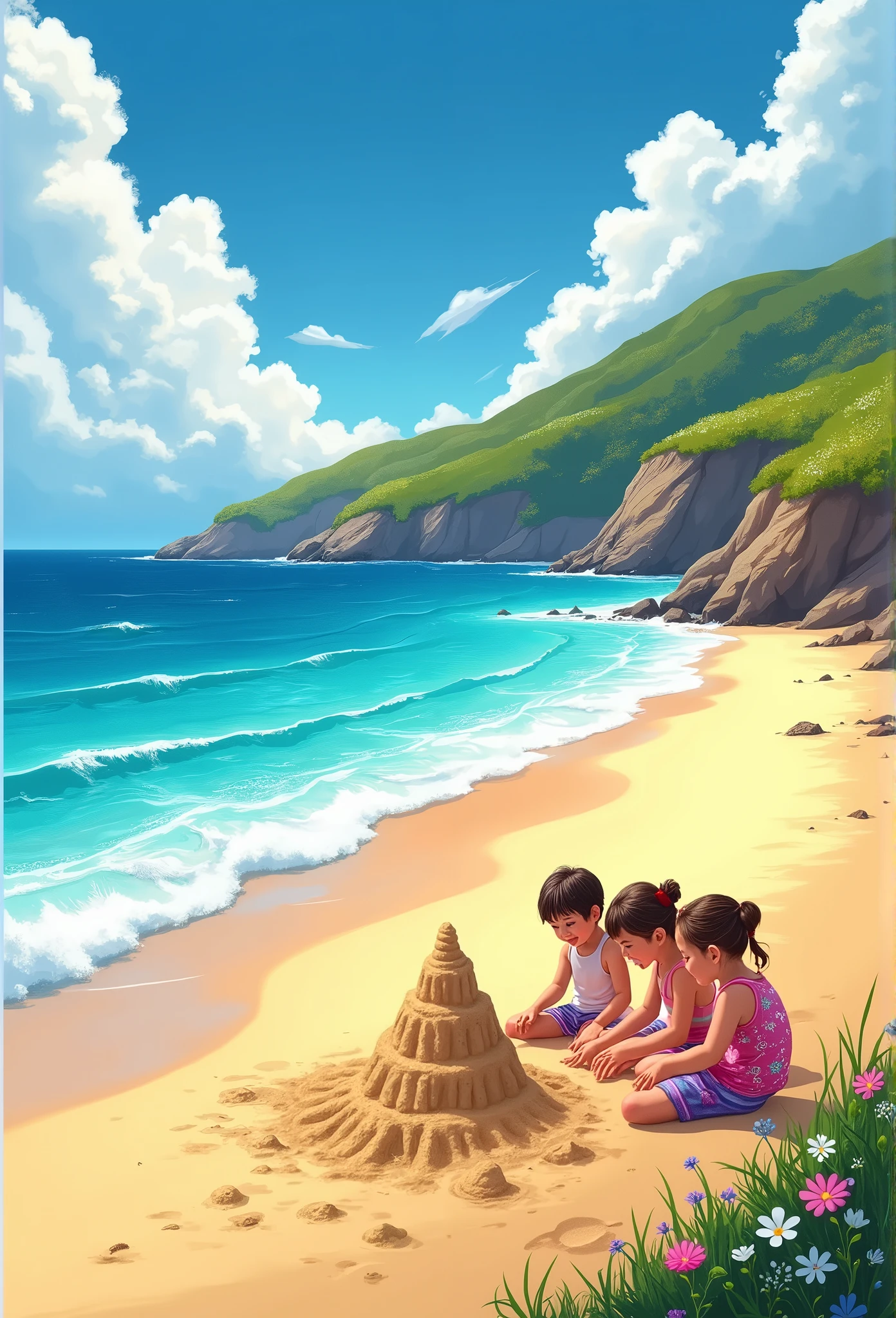 on a beach with a coastline