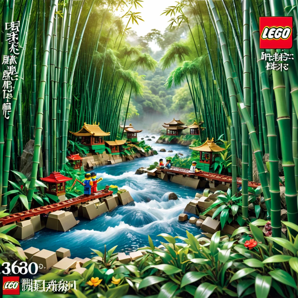 Magazine cover，best quality, very good, 16K, ridiculous, Very detailed, （（bamboo forest，river，））Someone is taking pictures，Made of Lego,