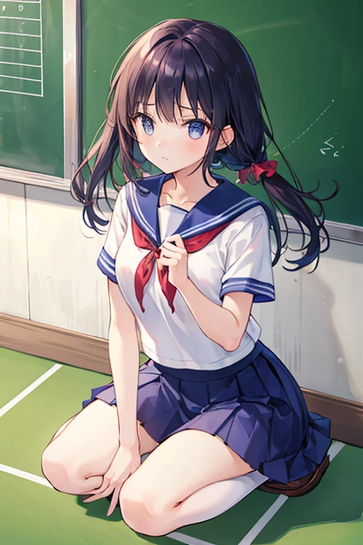 woman、Rio Fish Casual、Tight Skirt、Crouching、Looking up、School classroom