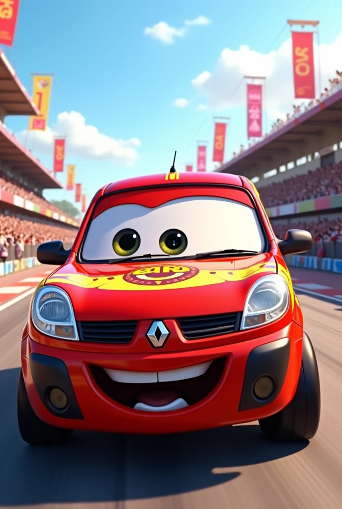 Un Renault Kangoo aux couleurs de Flash Mcqueen, la voiture du film Disney Pixar Cars. Qualité Pixar Disney