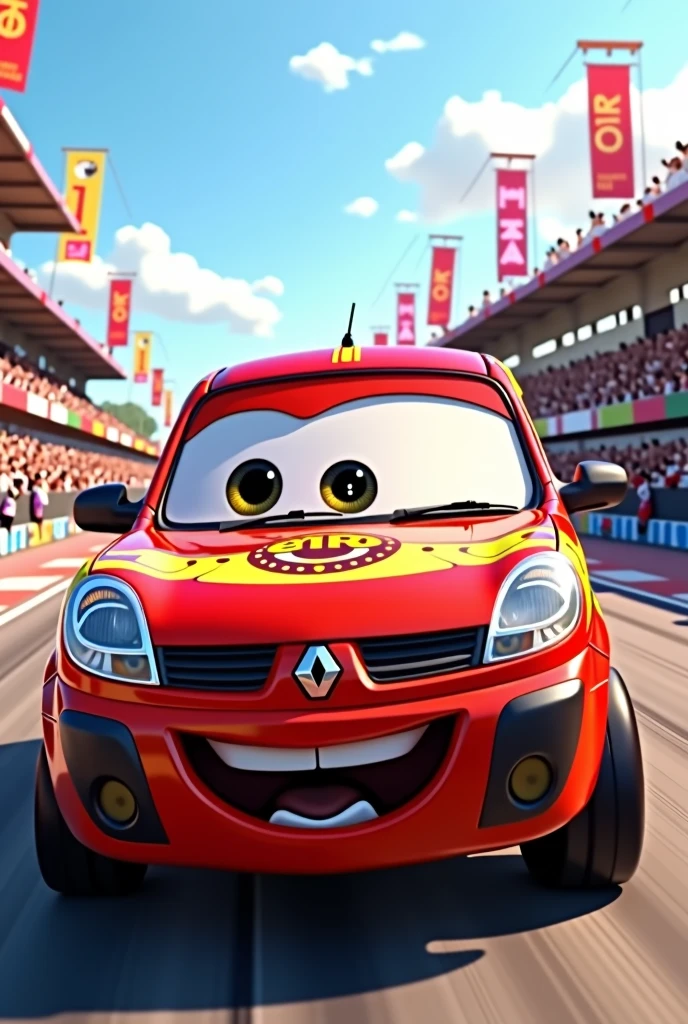 Un Renault Kangoo aux couleurs de Flash Mcqueen, la voiture du film Disney Pixar Cars. Qualité Pixar Disney