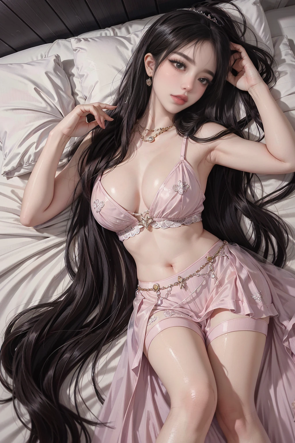 egirl_outfit
egirl_face ((Girl lying in bed))、A beautiful and moving woman, in an elegant pose, her full breasts on display.,Visible cleavage,The skirt is short, Sexy long legs,Variety of slim and cute beauties, Her long hair cascades down her shoulders like a waterfall。She smiles radiantly,Eyes sparkle,Her skin is flawless。Her curves are highlighted。Sparkle in the light,The colors are soft,Perhaps in shades of light pink or lavender。She lay confidently,One hand on hip,Her posture is both graceful and strong。She wears elegant high heels,Goes well with her outfit。In the warm golden sun。The overall atmosphere of the image is tranquil and uplifting,Emphasizing natural beauty and elegance, Studio Lighting,Bright colors, Sweet maiden, sweet smile, make up,shy,Blush,Parted lips,Heavy breathing,moan,Surrealism,Realism,Movie Lighting,Relief,Sony FE GM,Retina,masterpiece,precise,Anatomically correct,Textured Skin,Super Detail,High Detail,best quality,rich and colorful