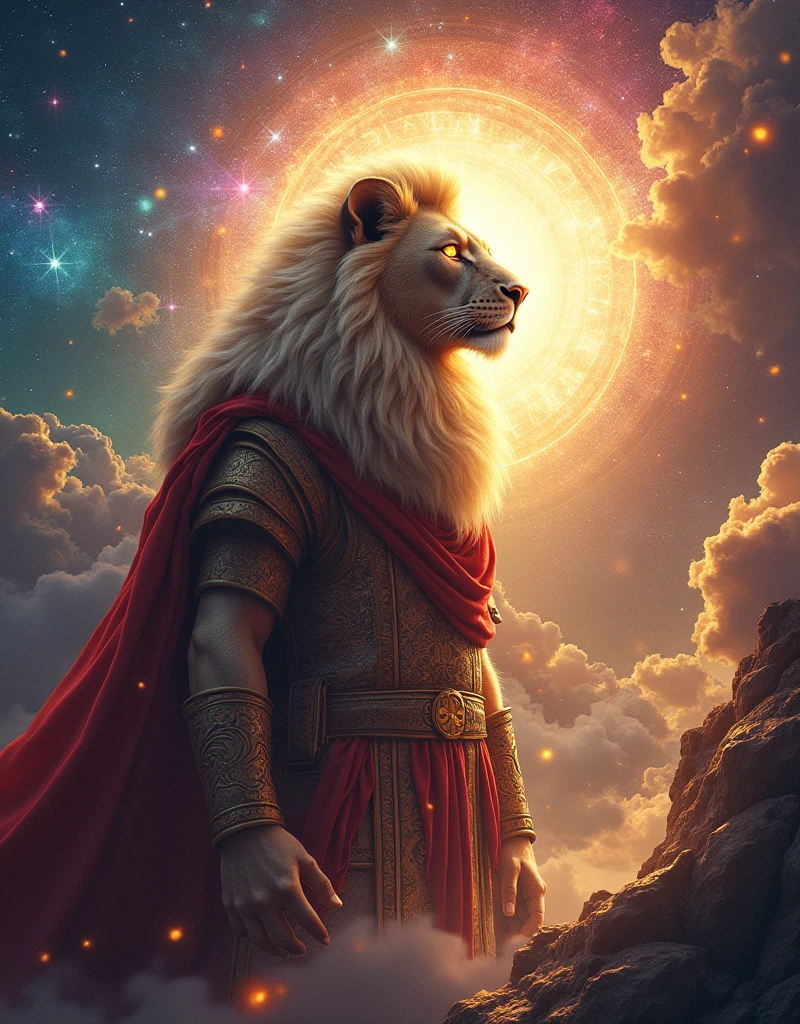 ((masterpiece)), ((Highest quality)), ((High resolution)), ((Highly detailed CG Unity 8k wallpaper)), Roman Emperor Constantine1The Great Emperor、Fluffy hair、Bright and sharp eyes、eyes like a lion、Leisurely Actions、Calm and Composed Expression、Aura of Majesty、neck as thick as a bull、Eagles and Hawks Are Fond of Him、Tarot Cards、Oracle Cards、『world』、In the Style of William Blake、Gustave Moreau's Painting Style、Ancient and Modern、輝く未来とhope、The Universe、Dazzling Light at the Galactic Center、Sagittarius Galactic Center、Flood of light、The colorful sparkle of gemstones、Lu Li Guangcai、Play-of-color effects、Paradise、Eden、Heavenly Jerusalem、Nostalgia、hope、永遠のhappiness、Genesis、Revelation、Alpha and omega、Healing、Longing and fulfillment、Everything is for the best、bless、Heavenly Purification、Bliss of All Things、happiness、Eternal Life、completely、perfection、Forgiveness、occultism、Symbolism、Primordial Happiness、peace of mind、reproduction、revival、魂のHealing、God's Plan、天使のbless、peace、joy、lotus、lily、Rose、Money、黄Money、The Edge of the Universe、The magnificent light of celestial bodies、Fantasy、like、Beauty、Digital Art、kind、慈like、mercy、wisdom、vitality、 Tree of Life、Tanaha、Christian Bible、revelation、Eternal happiness、万物への平和とhappinessと保護を祈る、大切で貴重なpeaceと元気と賢さ、pure land、Mandala