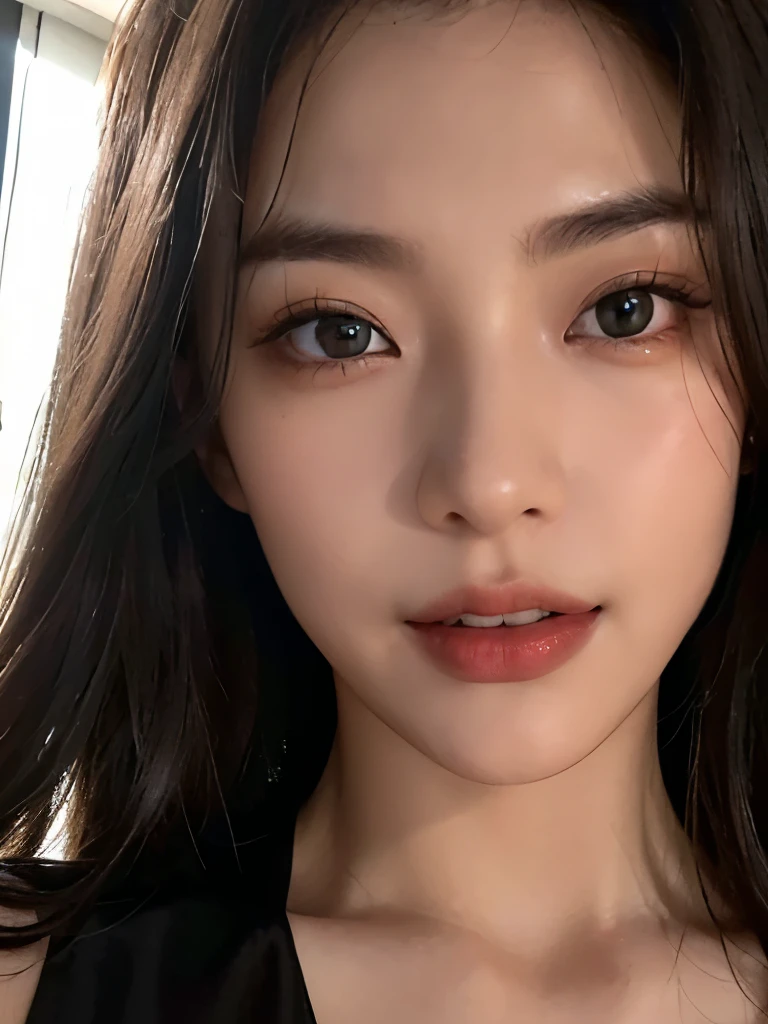 ((Realistic lighting、Highest quality、8k、Ultra-high resolution、masterpiece:1.3))、The finer details、Clear focus:1.2、 nude、1 Japanese Women、Perfect Body Beauty:1.4、Slim Abs:1.1、Dark brown eyes、disheveled middle brown hair、((Face close-up:1.5))、(Midnight Room、In front of the wall)、Narrow Face、Slender body、Sexy、(Black Silk Gloss Dress)、(Face close-up:1.2)、(((      nipples protruding from the dress)))、Pointed nipples、Chest do-up、Looking into the camera、(26 years old:1.3)、double eyelid、necklace、 (Laughter:1.2) 、Spread your legs、Silk Panties、