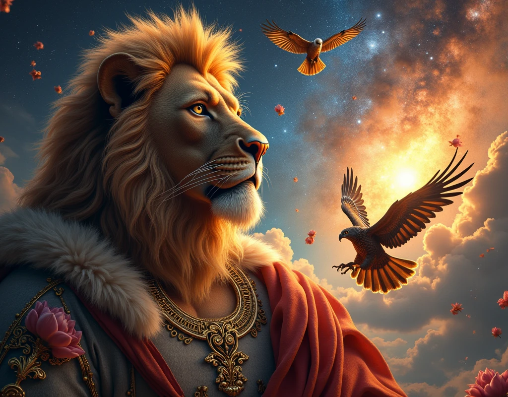 ((masterpiece)), ((Highest quality)), ((High resolution)), ((Highly detailed CG Unity 8k wallpaper)), Roman Emperor Constantine1The Great Emperor、Fluffy hair、Bright and sharp eyes、eyes like a lion、Leisurely Actions、Calm and Composed Expression、Aura of Majesty、neck as thick as a bull、Eagles and Hawks Are Fond of Him、Tarot Cards、Oracle Cards、『world』、ウイリアム・ブレイクの画Wind、ギュスターヴ・モローの画Wind、Ancient and Modern、輝く未来とhope、The Universe、Milky Wayの中心の眩い光、射手座のMilky Way中心、光の洪water、The colorful sparkle of gemstones、Lu Li Guangcai、Play-of-color effects、Paradise、Eden、Heavenly Jerusalem、Nostalgia、hope、永遠のhappiness、Genesis、Revelation、Alpha and omega、Healing、Longing and fulfillment、Everything is for the best、bless、Heavenly Purification、Bliss of All Things、happiness、Eternal Life、completely、perfection、Forgiveness、occultism、Symbolism、Primordial Happiness、peace of mind、reproduction、revival、魂のHealing、God's Plan、天使のbless、peace、joy、lotus、lily、Rose、gold、gold、silver、The First Light、Supernova explosion、Meteors、Milky Way、諸Milky Way、The Edge of the Universe、The magnificent light of celestial bodies、Fantasy、like、Beauty、Digital Art、kind、慈like、mercy、wisdom、vitality、 Tree of Life、Tanaha、Christian Bible、revelation、Eternal happiness、万物への平和とhappinessと保護を祈る、大切で貴重なpeaceと元気と賢さ、Paradise、Mandala、Japanese Beauty、Amitabha Buddha's Coming to Welcome Diagram、Masterpiece、Highest、spiritual、material、fire、water、Wind、land、tears of gratitude、
