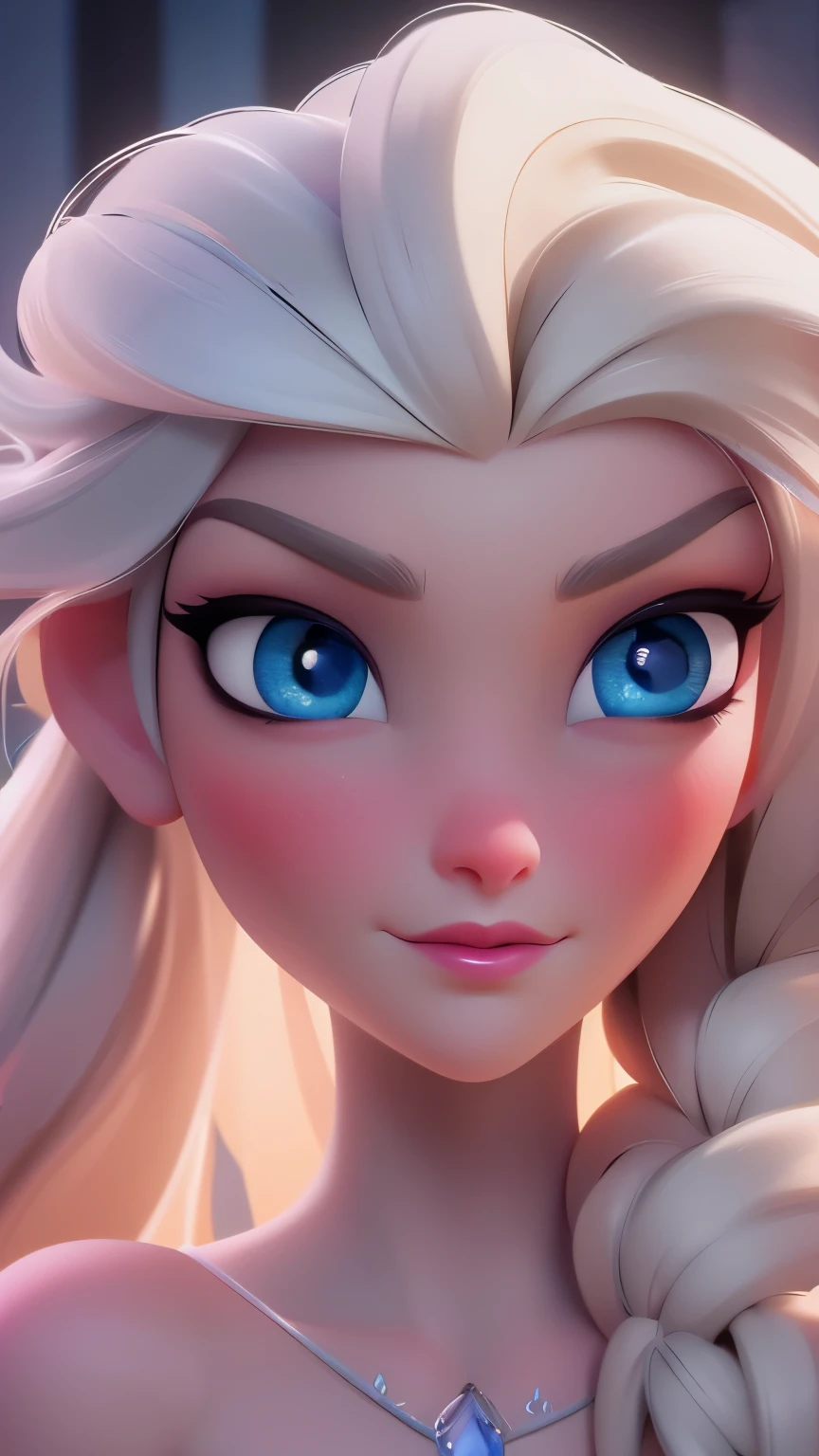 Elsa, (perky breasts), (((small breasts))), smirk:1.2, beautiful blue eyes, (perfect iris’s), depth of colour to her eyes, blonde hair, long hair, braid, full lips, blush, naked, she is showing her vagina, depth of field, bokeh, (special attention to skin detail: 1.2), masterpiece, best quality, ultra-detailed, ultra-HD, photorealistic, cinematic, ((mid camera shot)), sensual pose, alluring, nipples:1.4, looking up at camera, closeup on her face, her cheeks are blushed, 22 years old, she is on her knees, eye contact:1.4, high angle:1.5, ((closeup on face)), perfect face, (((visible breasts))) bokeh everything other than her perfect face, location is Arendelle in winter, ice castle