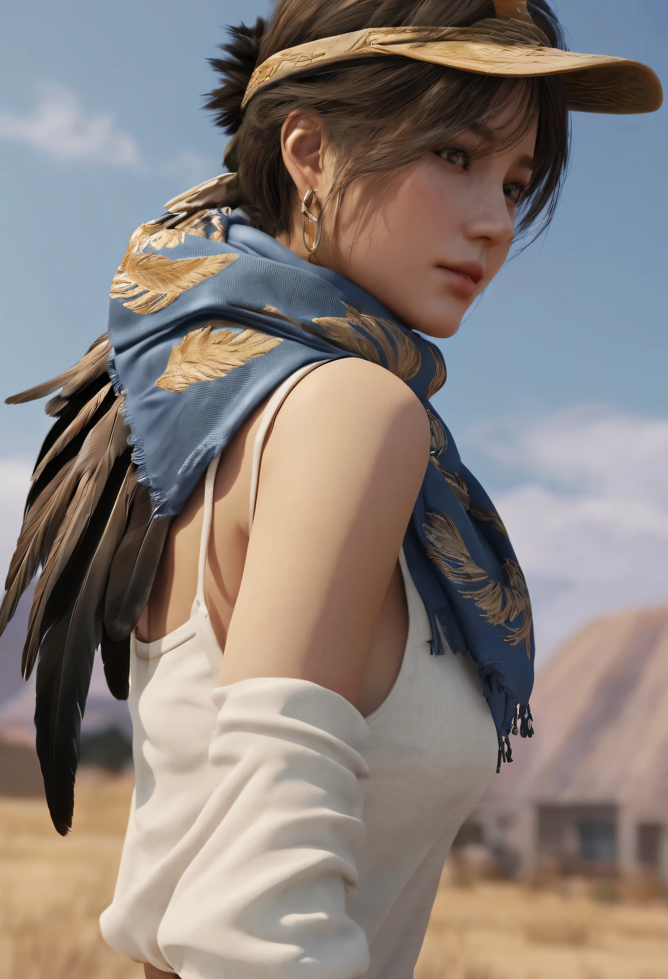 pubg mobile, 1Girl, Epic PUBG game character, thrilling, epic, ((Large, round breasts))Sexy naked slim waist, big buttocks, thick thighs, wearing epic hero scarf, eagle claw design, embroidered pattern, eagle claw shoulder tattoo, looking at the scenes show of strength, detailed realistic composition, high quality UHD 18K resolution