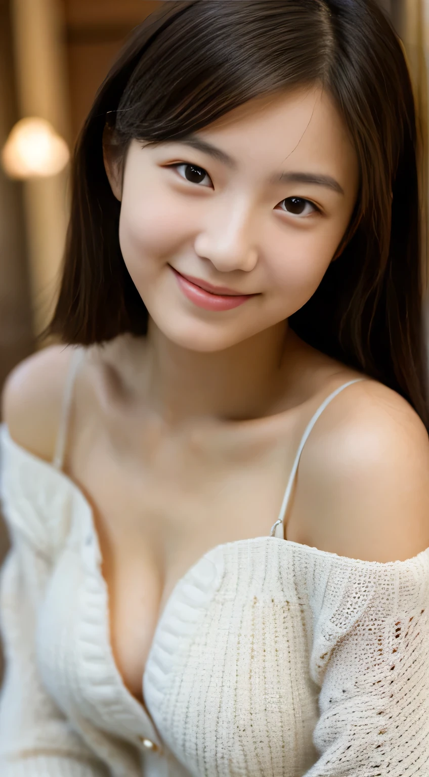 masterpiece,best quality,(Japanese girl),((Beautiful girl)),cleavage,(off shoulder:1.2),(perfect body beauty:1.2),(shy smile),From slightly above