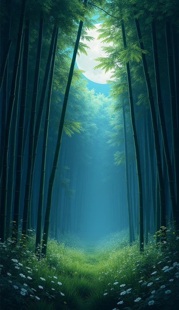 Bamboo Forest,Moonlit bamboo forest at night