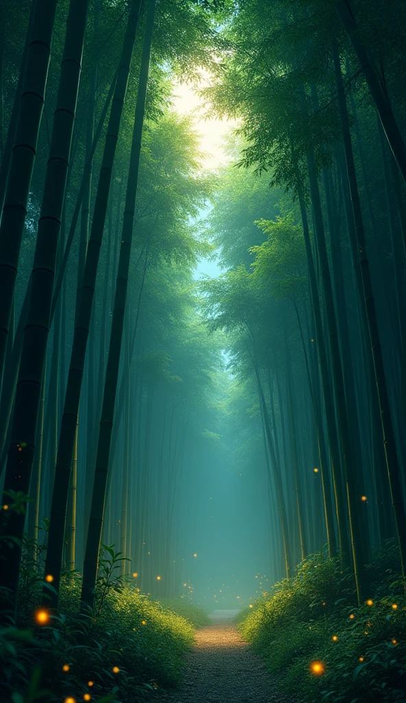 Bamboo Forest,Bamboo forest illuminated by moonlight, pale light
