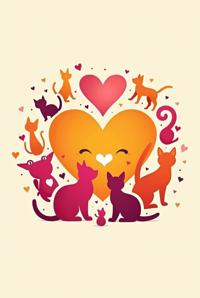 Create a cheerful and creative logo in the pop art style, in pink colors, orange, Unripe, offwhite, for an animal welfare action, to help street animals, without letters
Place the elements (animal silhouettes and hearts) in a playful way, maybe with a centralized heart and animals around, com um fundo offwhite ou uma leve textura Unripe. Use rosa e orange para os animais e Unripe para os corações ou detalhes adicionais.