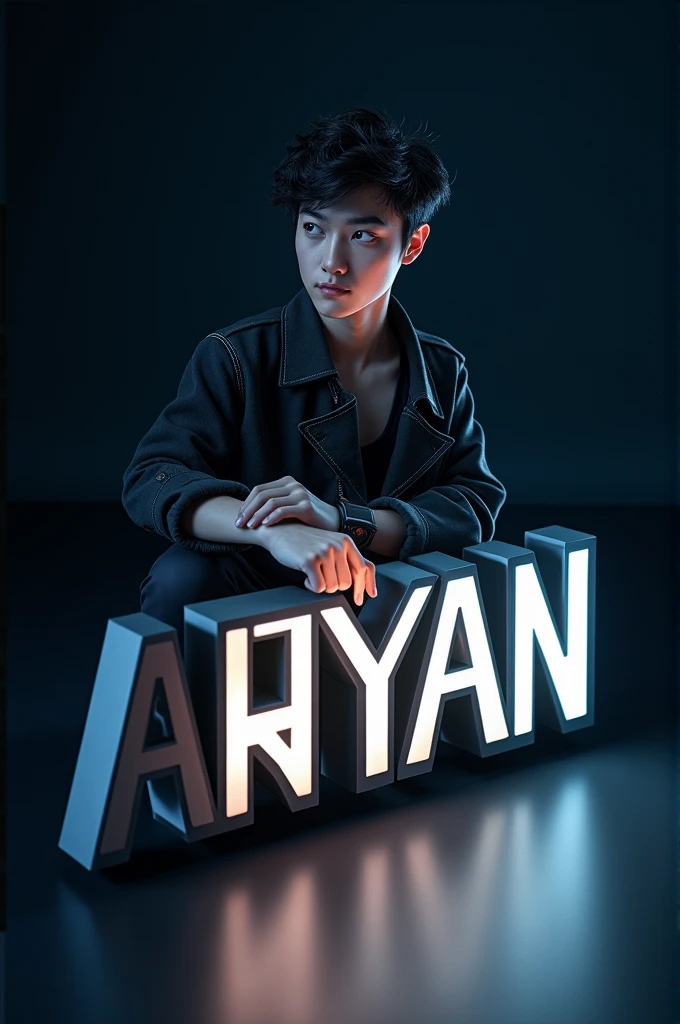 @Ariyan Emon:The background should be a dark gradient to keep the focus on the letter and the person. Ensure that the lighting gives a soft glow to the edges of the 3D letter and casts subtle shadows to add depth