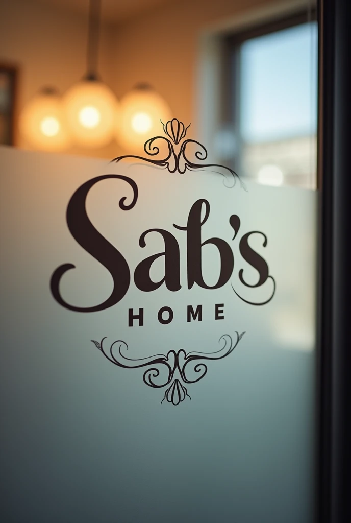 Logo Sab's Home Stuck on Frosted Glass: Stuck on the surface of a frosted glass window, centered so it can be clearly seen from both sides.