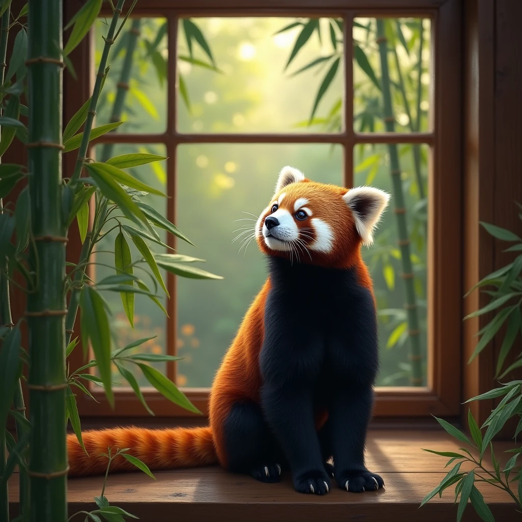 szechuan, indoor, window, Bamboo Forest, A lesser panda is intimidated