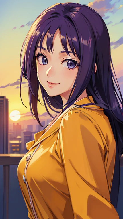 ((masterpiece, Highest quality, Highest quality, Official Art, beautifully、beautiful:1.2)),((masterpiece)),((Vibrant colors)),((Ayako Katagiri)),((幸せそうなsmile)),((smile)),((looks fun)),(one piece),(((Side bust))),(sunset)