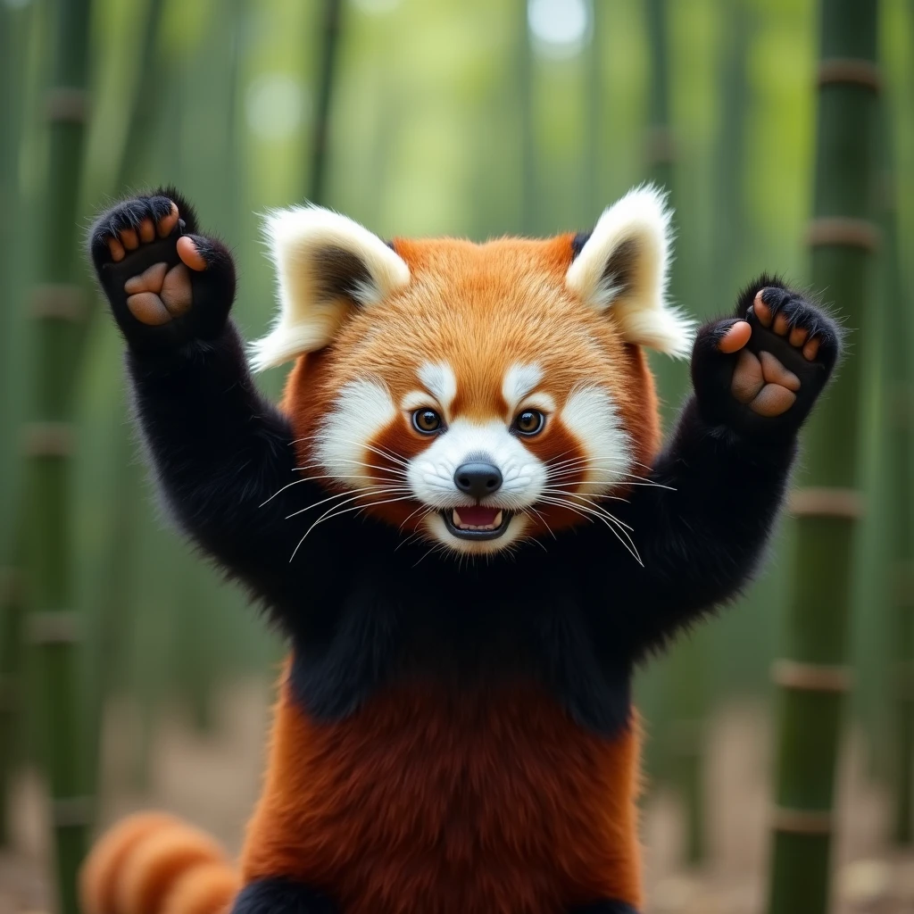 szechuan, Bamboo Forest, A lesser panda raises its hands in a threatening manner