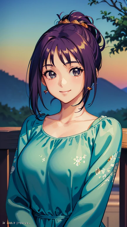 ((masterpiece, Highest quality, Highest quality, Official Art, beautifully、beautiful:1.2)),((masterpiece)),((Vibrant colors)),((Ayako Katagiri)),((幸せそうなsmile)),((smile)),((looks fun)),(one piece),(((Side bust))),(sunset)
