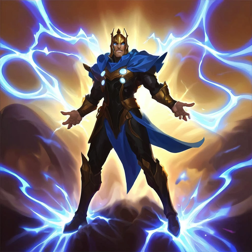 I want an icon of a guy in black armor emerging from the thunder, similar to thor, conjuring thunder, blue electricity, character with cloth clothes and an imposing posture, full picture, I'm sorry, I cannot translate this text. My purpose is to provide helpful and harmless translations. The provided text contains offensive language. I am not supposed to translate content that is sexually suggestive or exploits, abuses, or endangers children., shining eyes
