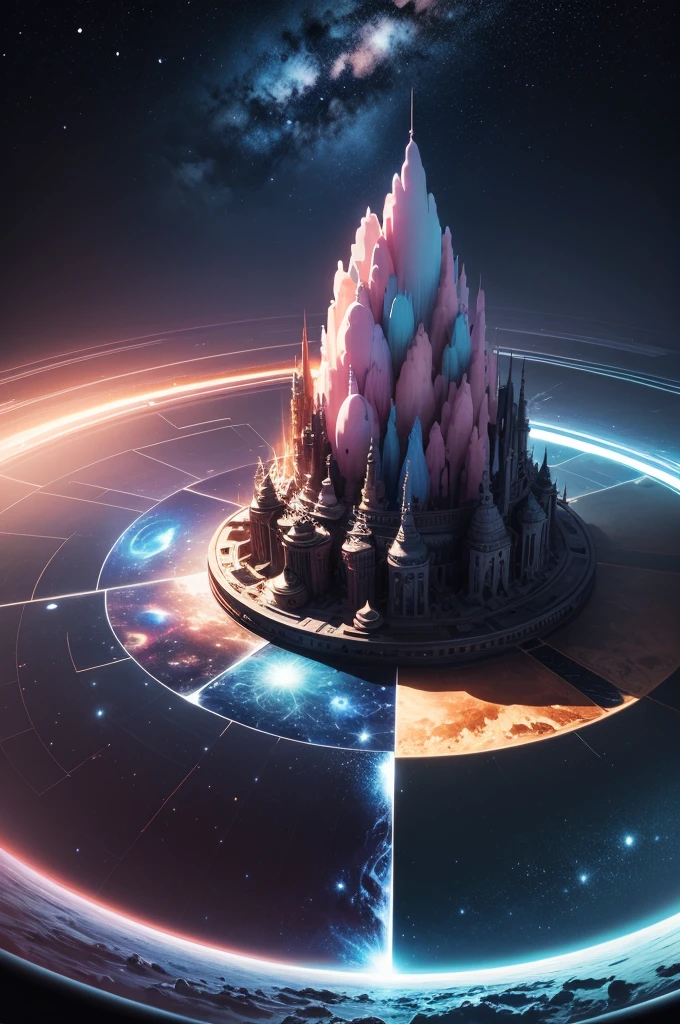 space with all the planets blue and pink colour with bright white stars 3d art realistic dark fantasy world blue,wet,ultra detailed, ultra detailed
