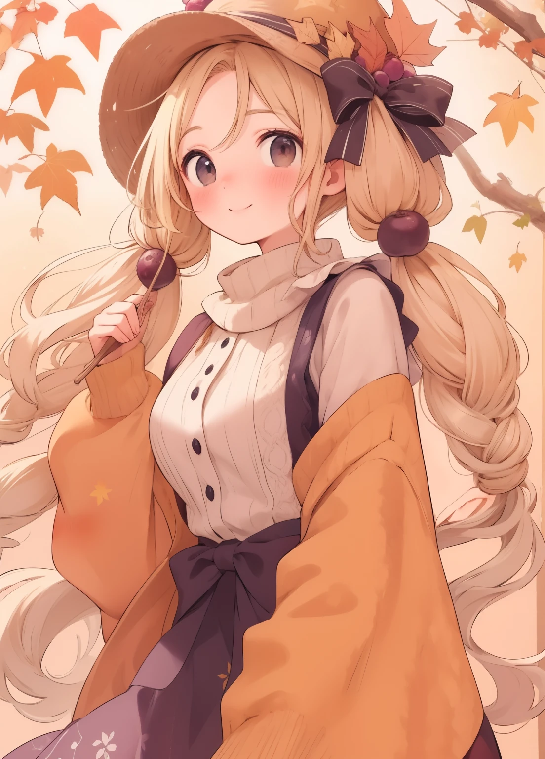 (masterpiece、Highest quality、Highest quality、Official Art、Beautiful and beautiful:1.2)、(One person:1.3)Hatsune Miku、Twin tails,Beautiful breasts, Katsushika Hokusai,**November - Palatinate Thanksgiving**
November calendar page, Lagermania is、Standing among the vineyards of the Palatinate. she、Wearing a traditional gold and brown dress, Linen aprons and bonnets、Reflecting the simplicity of harvest time. Her blonde hair is、Organized in a woven crown of autumn leaves. Her expression is happy and curious., With a warm smile. The background features grape vines and a rustic barn., With harvest decorations. The woven texture and hand-sewn details of the costume、Evoke the Thanksgiving spirit. Lagermania's attitude is humble, In one hand he holds a basket of grapes、The other one is on the fence. This scene、It captures the beauty of thanksgiving and harvest in the Palatinate..
