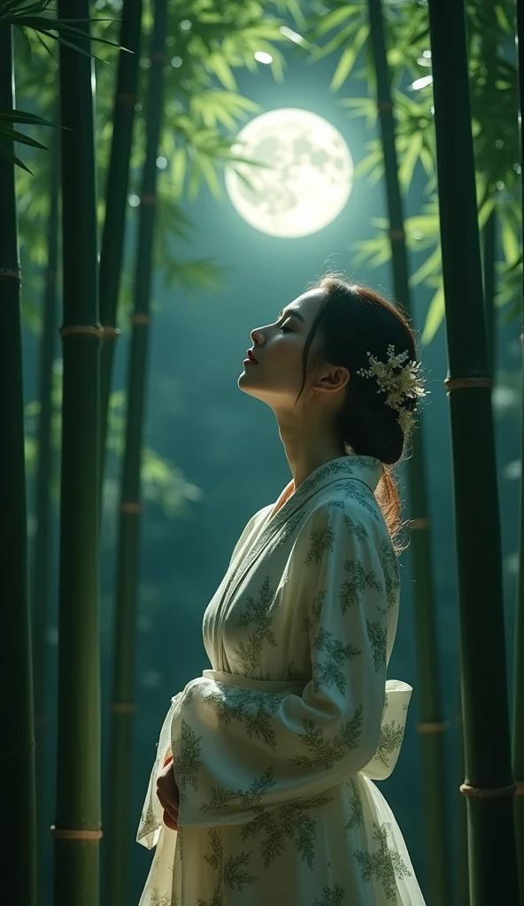 Bamboo Forest,Moonlight, woman in kimono