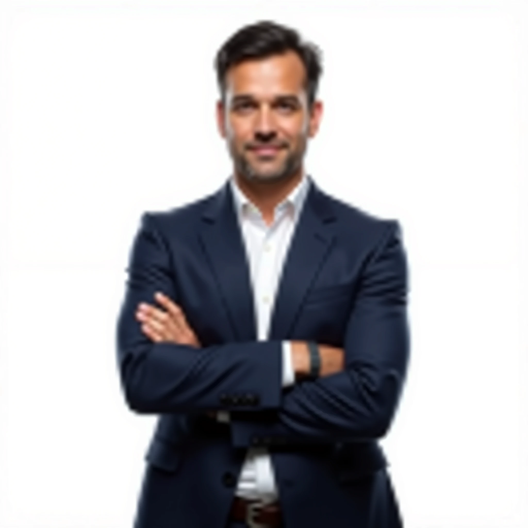 photos of a man with arms crossed half sideways with a white background to use in a political election campaign