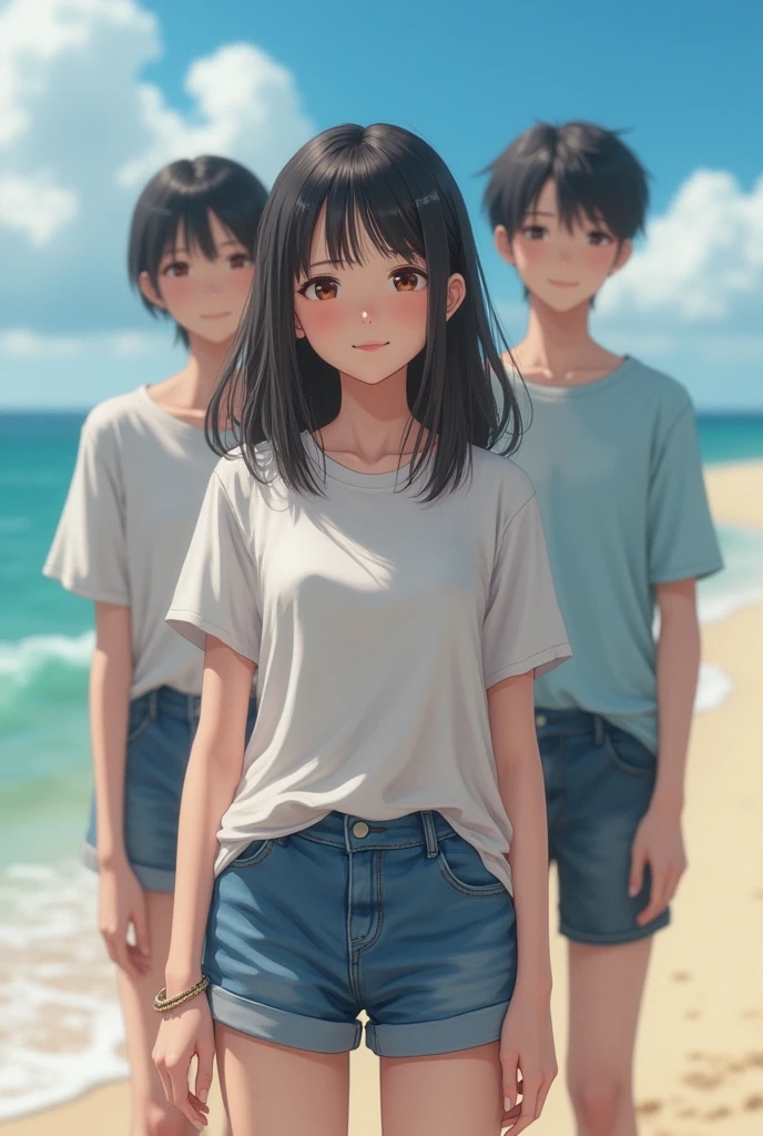 nsfw,photo,8k, RAW, (Photorealistic: 1.3), Ultra high resolution, highest quality, (natural light, ray tracing)
break
(1 japanese girl, 3 japanese boy:1.4), (group picture, multiple boys&girls, ), (t-shirt,soaking wet,see-through:1.3),show off nipples under white t-shirt
,denim short pants
,(feel embarrassed, blush,smile:1.3)
,1 japanese girl, medium straight hair, bangs, small face, baby face,best smile, no-makeup, narrow waist, medium breasts, (small eyes:1.2), (symmetrical clear eyes:1.3),(full body:1.3), (shaved pussy:1.3), The beach where the splash is flying , It's raining
break
,(natural skin texture, detailed skin, hyperrealism, super sharpness), (intricate details), depth of field, (detailed face)