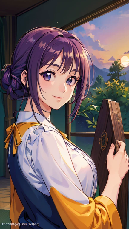 ((masterpiece, Highest quality, Highest quality, Official Art, beautifully、beautiful:1.2)),((masterpiece)),((Vibrant colors)),((Ayako Katagiri)),((幸せそうなsmile)),((smile)),((looks fun)),(one piece),(((Side bust))),(sunset)