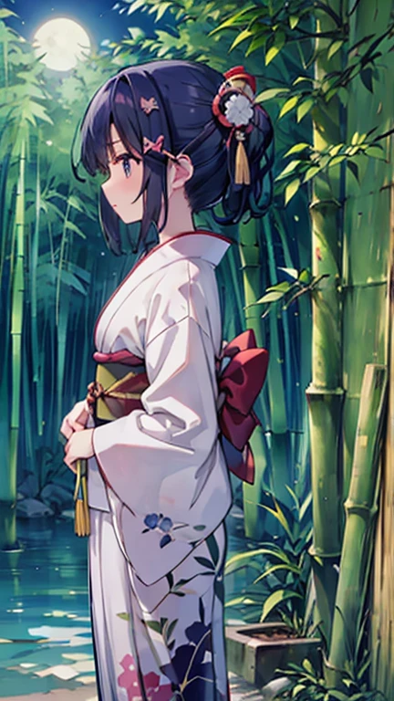 Bamboo Forest,Moonlight, woman in kimono