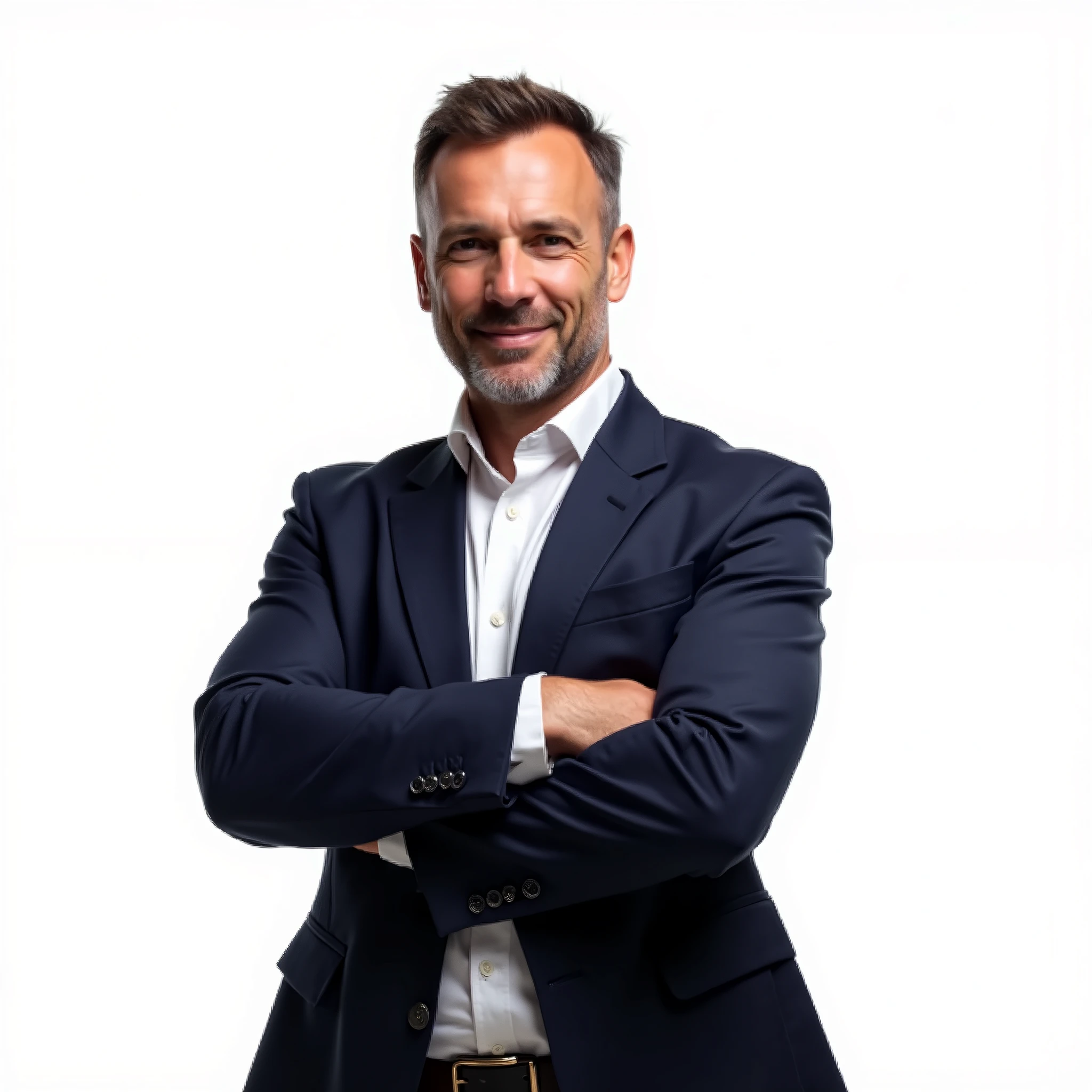 photos of a man with arms crossed half sideways with a white background to use in a political election campaign